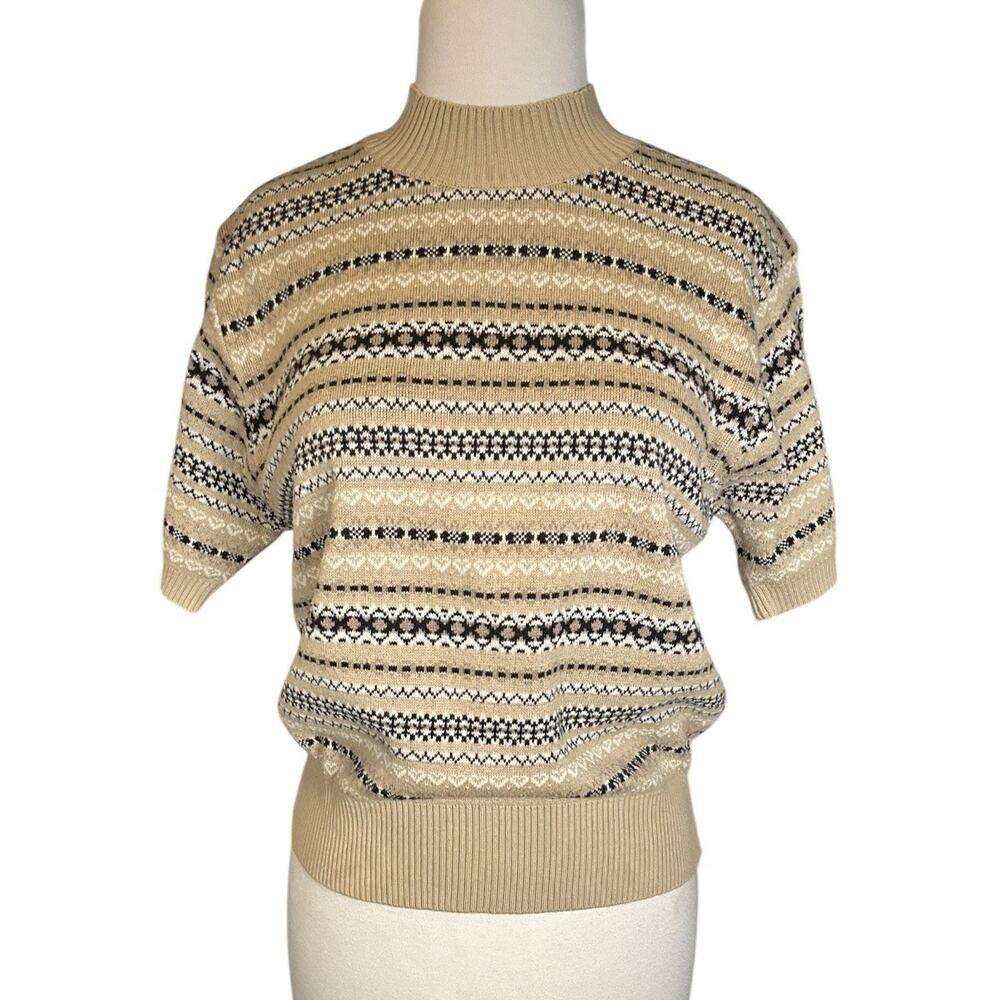 Vintage Innovation Sport Fair Isle Knit Sweater Short Sleeve Cotton M Old Money